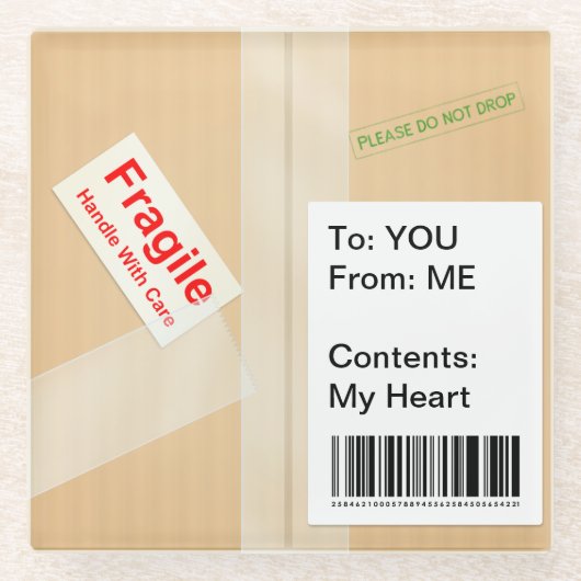 Minimaal verzendvak Aangepaste tekst bevestigen Glazen Onderzetter (Voorkant)