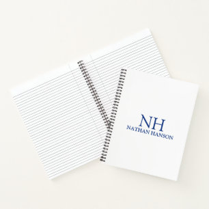 Minimaal vet monogram blauw wit modern bedrijf notitieboek