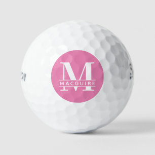 Minimaal Vet Monogram met naam   Roze Golf Balls Golfballen