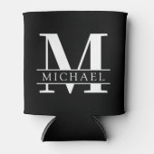 Minimaal Vet Monogram met naam | Zwart Blikjeskoeler (Voorkant)