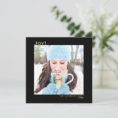 Minimaal vierkant 1 foto Simple Joy Black & Gold Feestdagenkaart (Staand voorkant)