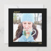 Minimaal vierkant 1 foto Simple Joy Black & Gold Feestdagenkaart (Voorkant)
