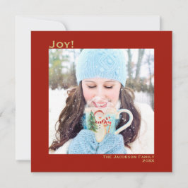 Minimaal vierkant 1 Foto Simple Joy Red & Gold Feestdagenkaart