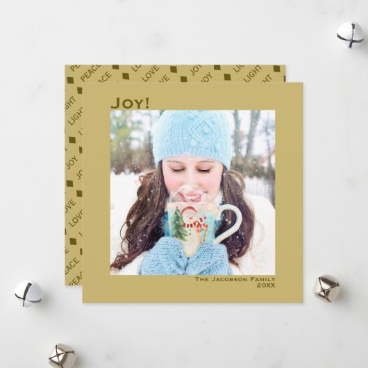Minimaal vierkant 1 Photo Simple Joy Gold Feestdagenkaart (Voorkant / Achterkant in situ)