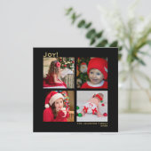 Minimaal vierkant 4-foto-kerst zwart feestdagenkaart (Staand voorkant)