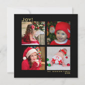 Minimaal vierkant 4-foto-kerst zwart feestdagenkaart (Voorkant)