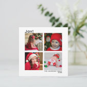 Minimaal vierkant 4-foto-kerstsierwit feestdagenkaart (Staand voorkant)