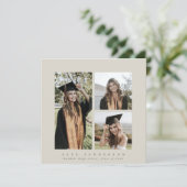 Minimaal vierkant beige Lijst driestuksfoto Afstud Aankondiging (Staand voorkant)