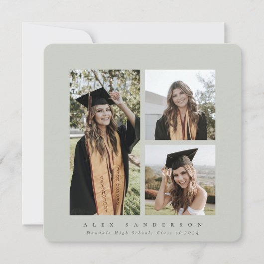 Minimaal vierkant grijs-groen Lijst Triple-foto Aankondiging (Voorkant)