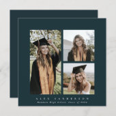 Minimaal vierkant groen Lijst drievoudig Afstudere Aankondiging (Voorkant / Achterkant)