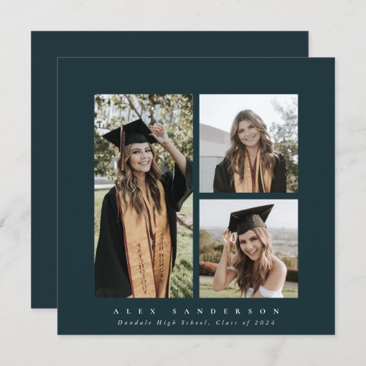 Minimaal vierkant groen Lijst drievoudig Afstudere Aankondiging (Voorkant / Achterkant)