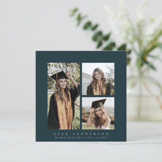 Minimaal vierkant groen Lijst drievoudig Afstudere Aankondiging (Staand voorkant)