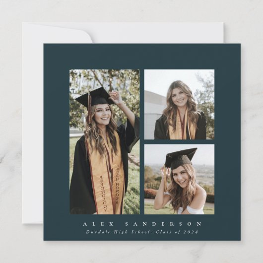 Minimaal vierkant groen Lijst drievoudig Afstudere Aankondiging (Voorkant)