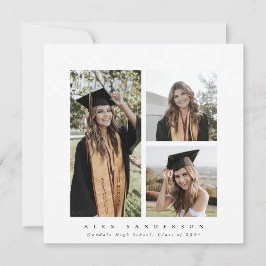 Minimaal vierkant wit Lijst Triple Photo Afstudere Aankondiging (Voorkant)