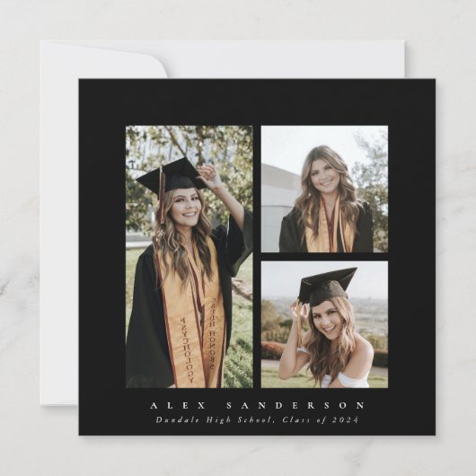 Minimaal vierkant zwart Lijst driedubbel Afstudere Aankondiging (Voorkant)