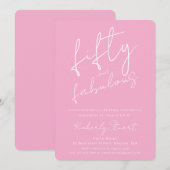 Minimaal Vijftig & Fabulous 50e Script Roze Verjaa Kaart (Voorkant / Achterkant)