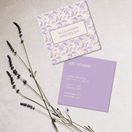 Minimaal violet blad patroon vierkante visitekaartje