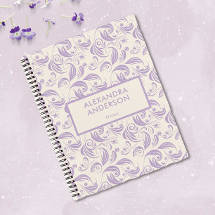 Minimaal Violet Botanische Bladeren Wervelt Patroo Notitieboek