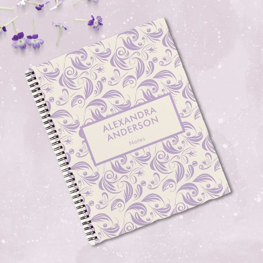 Minimaal Violet Botanische Bladeren Wervelt Patroo Notitieboek