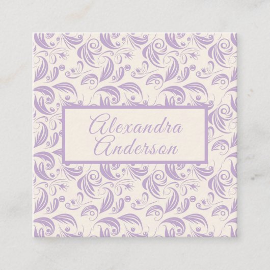 Minimaal Violet Lavender verlaat Patroonscript Vierkante Visitekaartje (Voorkant)