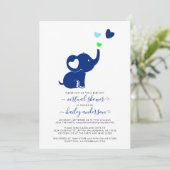 Minimaal virtueel Baby shower Blue Boy Elephant Kaart (Staand voorkant)