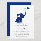 Minimaal virtueel Baby shower Blue Boy Elephant Kaart (Voorkant / Achterkant)