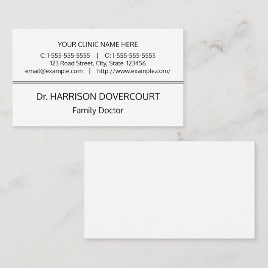 Minimaal, Visitekaartje voor zorgverleners (Voorkant / Achterkant)