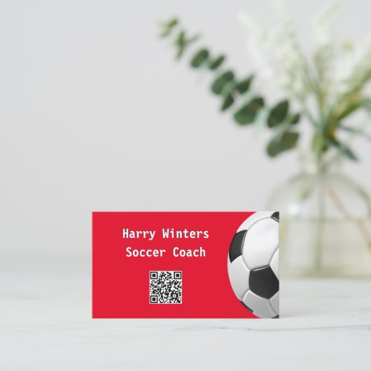 Minimaal Voetbal Rode QR Code Football Coach Visitekaartje (Staand voorkant)