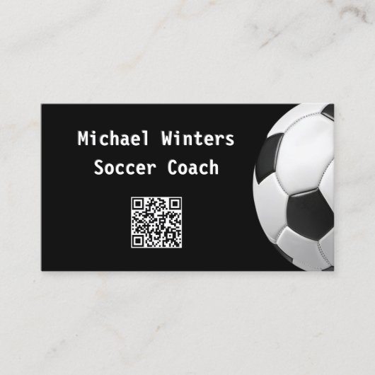 Minimaal Voetbal Zwart QR Code Football Coach Visitekaartje (Voorkant)