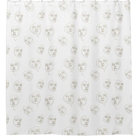 Minimaal Vrouwelijk Gezicht Lijnpatroon (1) Douchegordijn (Voorkant)