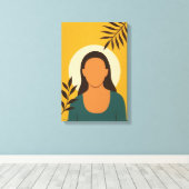 Minimaal vrouwenportret met bladeren canvas afdruk (Insitu (Houten vloer))