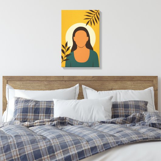 Minimaal vrouwenportret met bladeren canvas afdruk (Insitu (Slaapkamer))