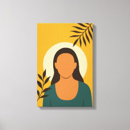 Minimaal vrouwenportret met bladeren canvas afdruk