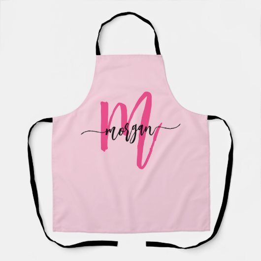 Minimaal warm roze modern Typografisch monogram Schort (Voorkant)