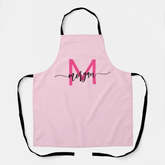 Minimaal warm roze modern Typografisch monogram Schort (Voorkant)