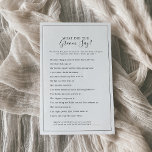 Minimaal wat de Groom zei Vrijgezellenfeest Flyer<br><div class="desc">Dit minimale wat de bruidsschat zei, is perfect voor een eenvoudige trouwdouche. Het moderne romantische ontwerp kenmerkt klassieke zwarte en witte typografie in combinatie met een robuuste, maar elegante kalligrafie met een stijl met handschrift. in elke kleur. Houd het ontwerp eenvoudig en elegant, zoals het is, of personaliseer het door...</div>