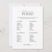 Minimaal wat er in uw Purse Vrijgezellenfeest Game Kaart (Voorkant)