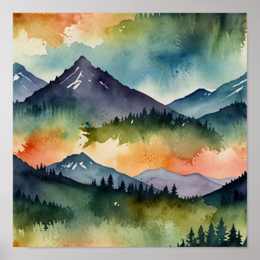 Minimaal Watercolor Berglandschap Poster (Voorkant)
