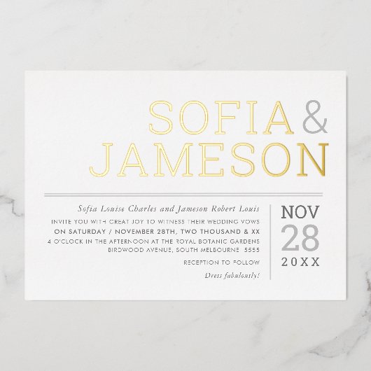 MINIMAAL WEDING, eenvoudig modern, zacht bleek Folie Uitnodiging (Voorkant)