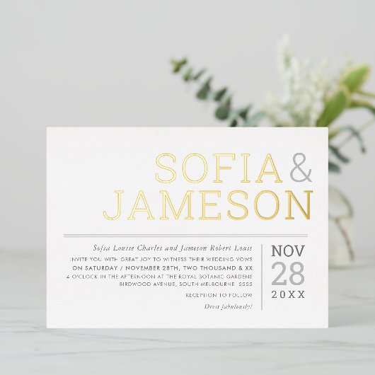 MINIMAAL WEDING, eenvoudig modern, zacht bleek Folie Uitnodiging (Staand Voorkant)