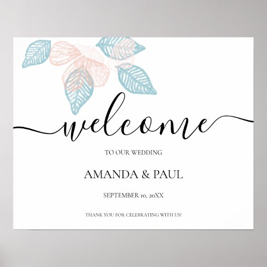 Minimaal Welkomstteken voor Floral Wedding Poster (Voorkant)