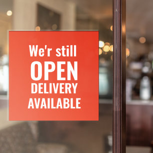 Minimaal We're Still Open Rode Raamsticker