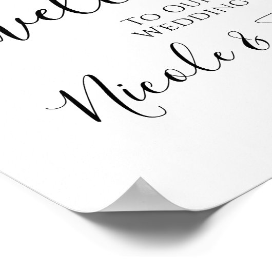 Minimaal White Black Wedding Welcome Sign Poster (Hoek)