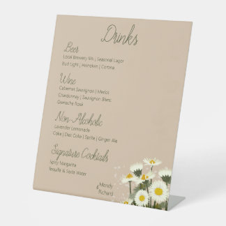 Minimaal White Daisy Flowers Drink Menu Reclamebord Met Voetstuk