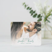 Minimaal White Overlay Emerald Script & Foto Save The Date (Staand voorkant)