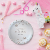 Minimaal White Pearl Silver-Vrijgezellenfeest Papieren Bordje (Feest)