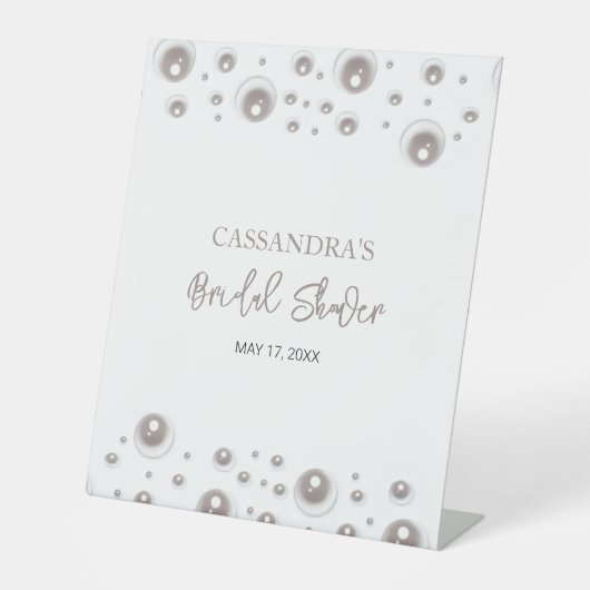 Minimaal White Pearl-Vrijgezellenfeest Reclamebord Met Voetstuk (Voorkant)