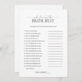 Minimaal wie de game van het Vrijgezellenfeest Bri Kaart (Voorkant / Achterkant)