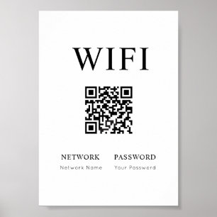 Minimaal Wifi Wachtwoord Teken met QR Code Poster