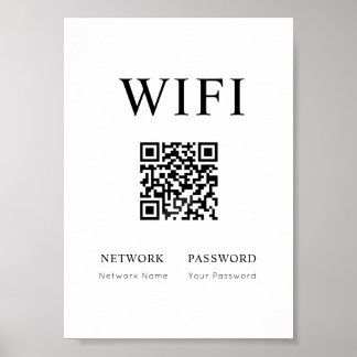 Minimaal Wifi Wachtwoord Teken met QR Code Poster